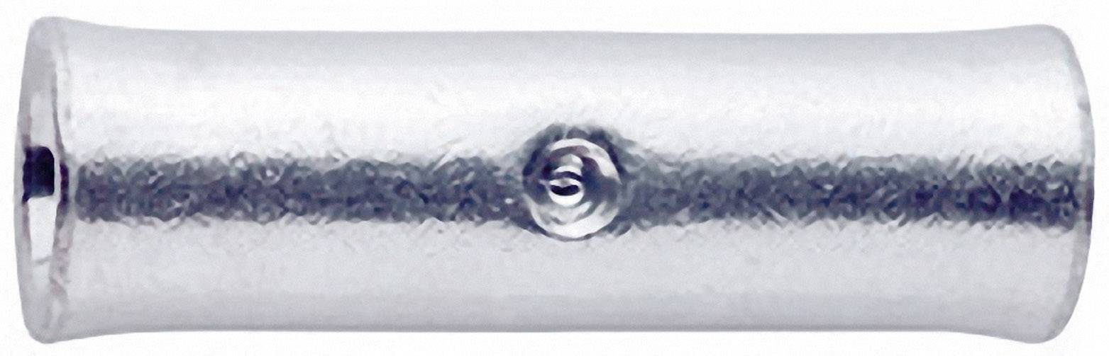 Manchon métallique de forme cylindrique avec un léger renflement au centre, utilisé pour les connexions électriques.