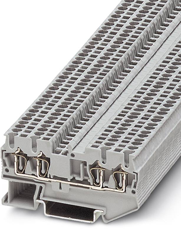 Bloc de connecteurs électriques multicouches gris avec plusieurs bornes, utilisé pour le câblage et les connexions électriques.