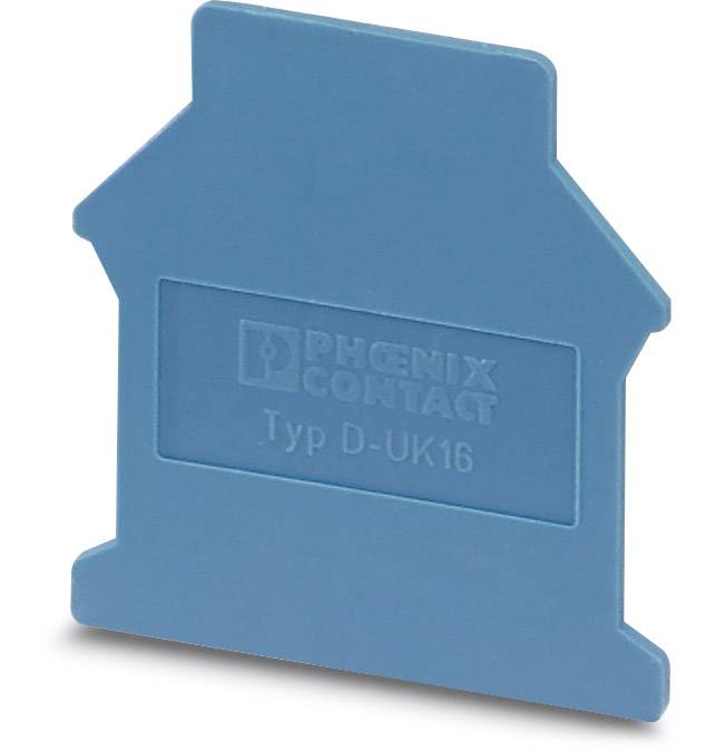 Bouclier en plastique bleu de la marque Phoenix Contact, type D-UK16, probablement utilisé comme couverture ou séparation pour des connexions électriques.