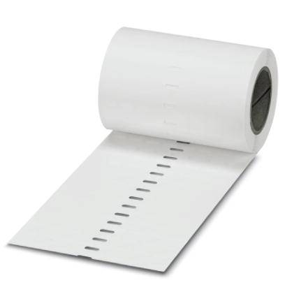 Un rouleau de papier blanc avec des perforations, posé sur une table. Le rouleau est partiellement déroulé, avec des trous espacés régulièrement.