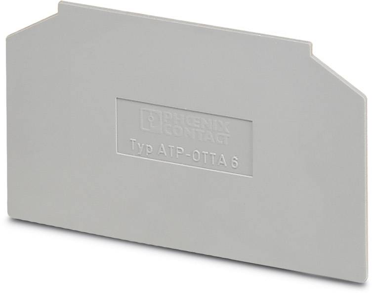 Couvercle gris en plastique pour borne de jonction, portant l'inscription 'PHOENIX CONTACT, type ATP-OTTA 6'.