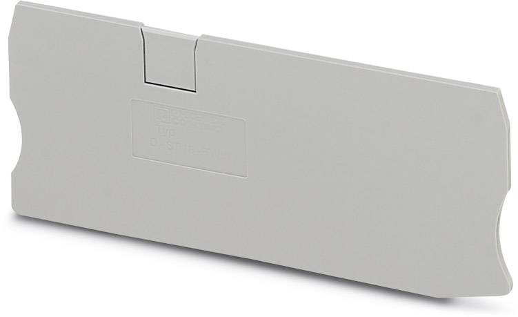 Couvercle en plastique gris de forme rectangulaire au design minimaliste, probablement destiné à protéger des composants électriques.