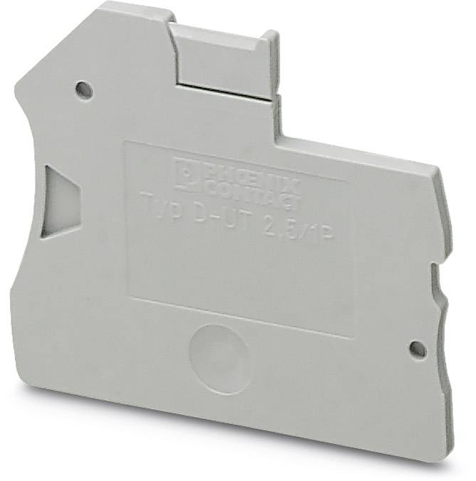Couvercle de fermeture gris pour bornes de raccordement, modèle TYPE D-UT 2,5/PP de Phoenix Contact, destiné à l'isolation et à la sécurité.
