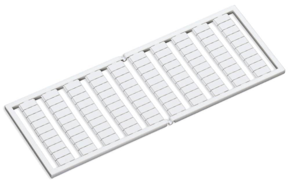 Grille de ventilation en plastique blanc avec des lamelles rectangulaires, disposée horizontalement. Robuste et fonctionnelle.