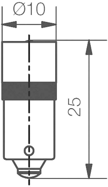 Dessin technique d'un composant cylindrique. Hauteur 25 mm, diamètre 10 mm. Les lignes et les dimensions esquissent les caractéristiques.