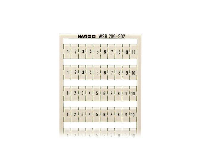 Plaque de connexion avec bornes numérotées de 1 à 10, pour connexions électriques. Nom du produit en haut : WAGO WSB 209-502.