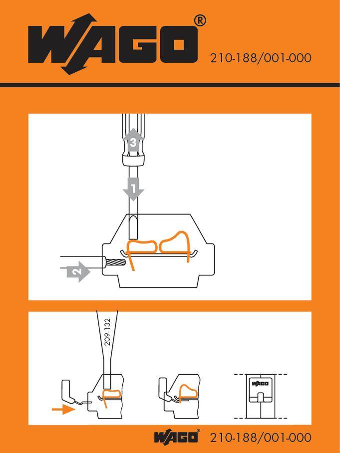 Diagramme de produit 'WAGO 210-188/001-000' : montre schématiquement le raccordement et les dimensions d'un système de connexion électrique.