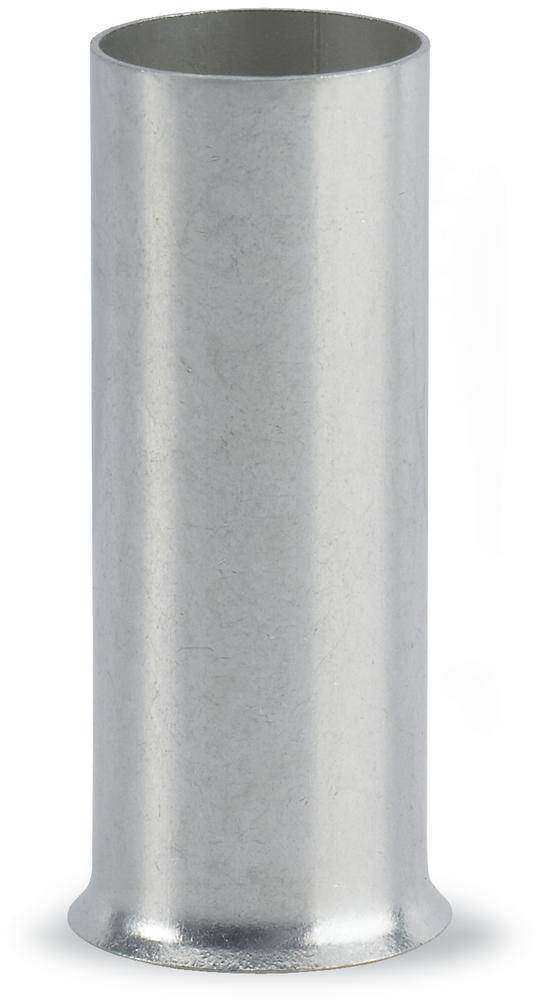 Un connecteur de tube en aluminium cylindrique et lisse est debout sur une surface blanche.