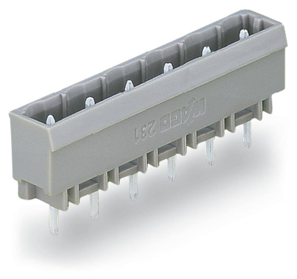 Un connecteur gris avec plusieurs broches argentées, utilisé pour les connexions électroniques.