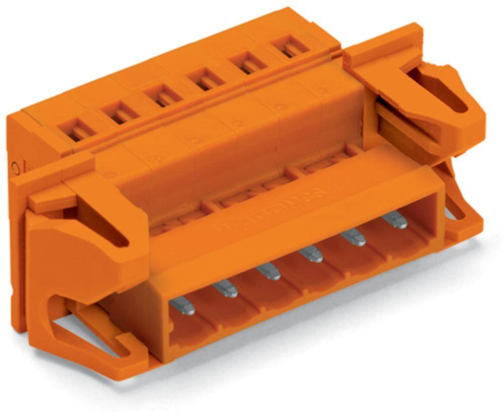 Connecteur électrique orange avec plusieurs points de connexion, adapté au câblage d'appareils.