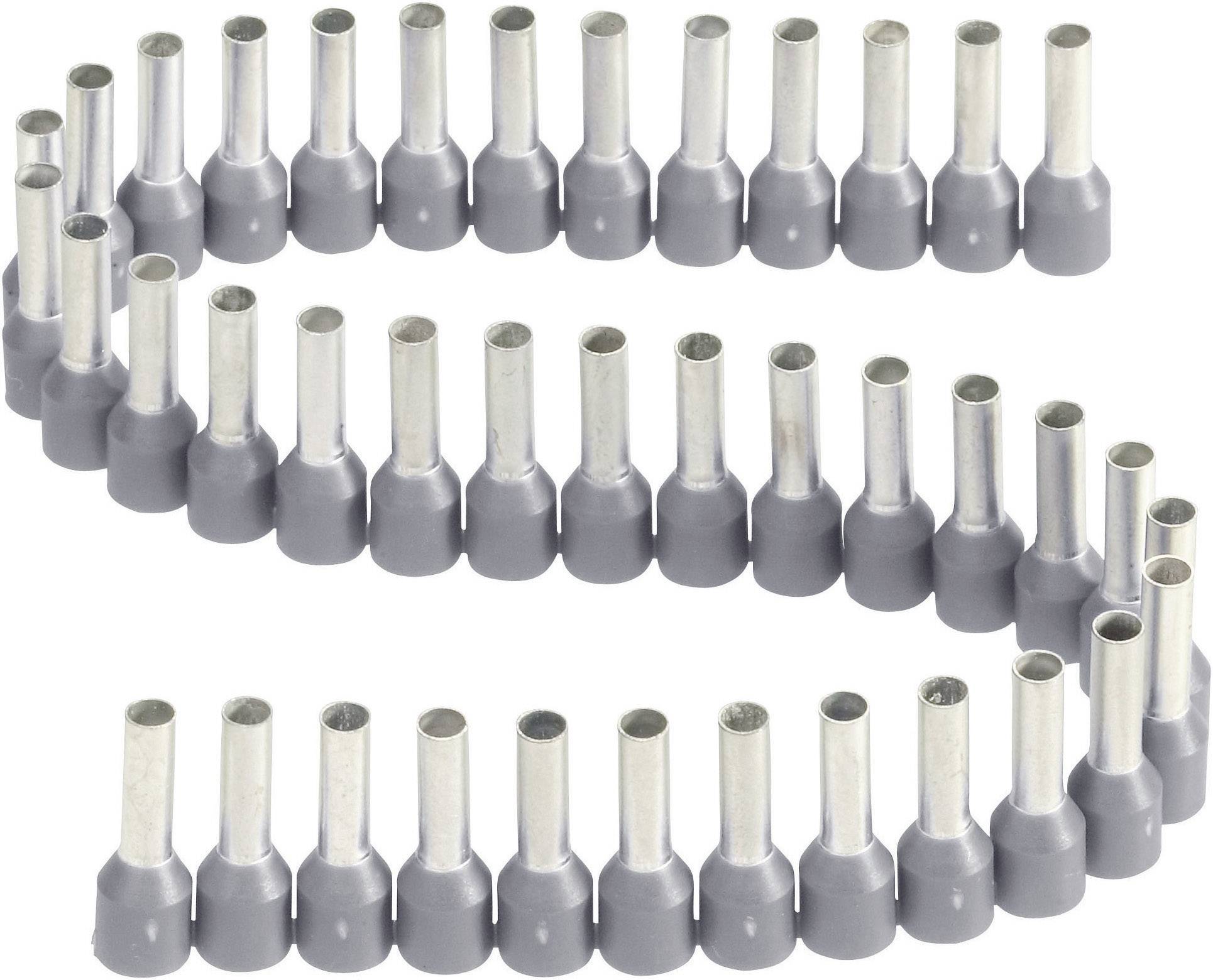 Rangée de cosses de câble en argent avec des isolants gris, disposés symétriquement en trois lignes sur un fond blanc.