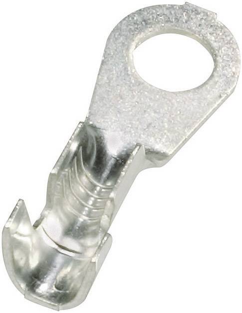 Un cosse de câble en argent avec un trou rond et une connexion à vis pour une connexion sécurisée des câbles aux points de raccordement.