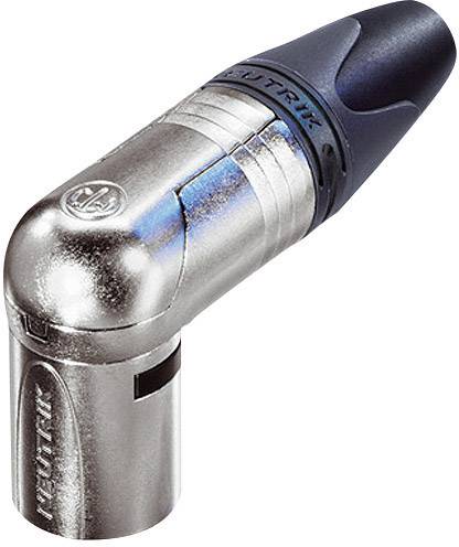 Connecteur XLR Neutrik avec un design coudé pour un câblage économe en espace, disponible en argent et noir.