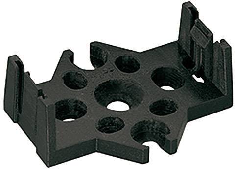 Une pièce en plastique noir en forme d'étoile avec plusieurs ouvertures et pinces à ses extrémités. Utilisée pour maintenir des câbles.