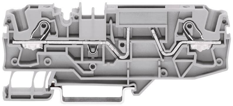 Boîtier électrique gris avec bornes métalliques internes et une structure complexe pour le câblage électrique.