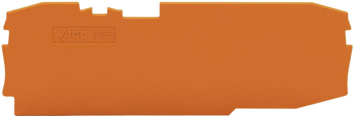 Un composant orange portant la mention « Wago 2002 », rectangulaire avec des découpes asymétriques sur les bords.