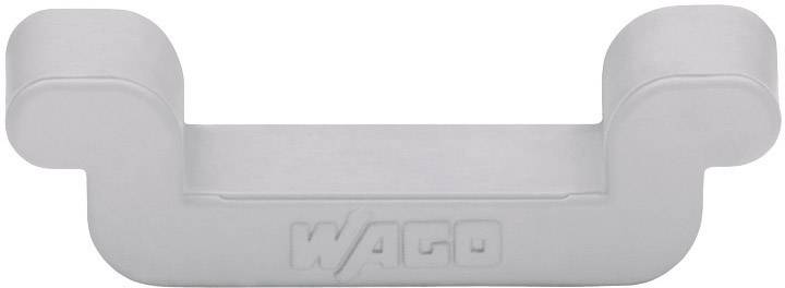 Barrette de pontage métallique grise de la marque WAGO, servant à la connexion électrique dans un bloc de jonction.