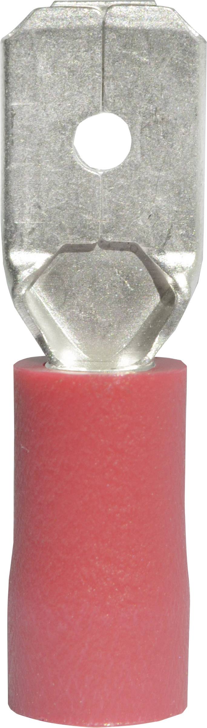 Un connecteur de câble rouge et métallique utilisé pour la connexion électrique de fils.
