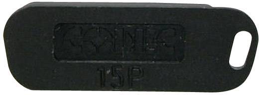 Article en plastique noir avec un trou et portant l'inscription '15P'. Fonction principalement utilitaire sans contexte supplémentaire.