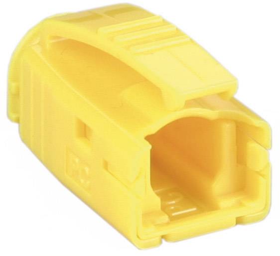 Connecteur en plastique jaune avec une ouverture rectangulaire, adapté aux connexions de câbles dans les appareils électroniques ou électriques.