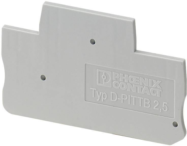 Couvercle gris portant l'inscription 'PHOENIX CONTACT Type D-PITTB 2,5' et un logo distinctif, conçu pour une utilisation dans des installations électriques.