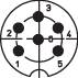 Schéma d'une fiche à 5 broches avec des broches numérotées de 1 à 5. Position centrale marquée par la lettre A.