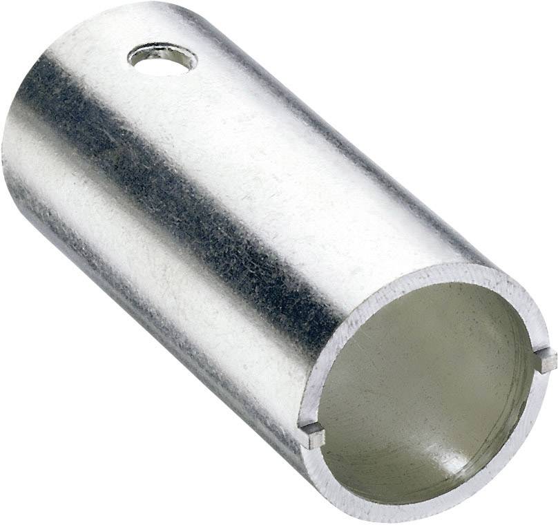 Un élément cylindrique en métal avec un trou près d'une extrémité, probablement un élément de connexion ou un adaptateur.