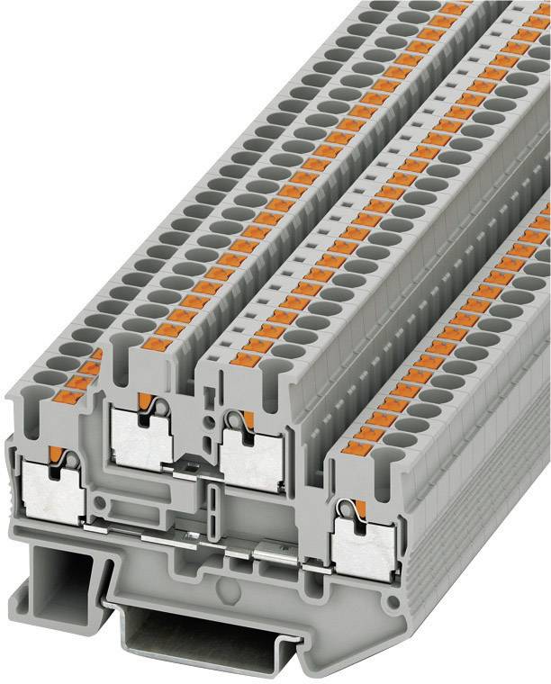 Barrettes de connexion à plusieurs niveaux gris-orange, adaptées aux installations de tableaux électriques et pour une connexion de lignes sécurisée.
