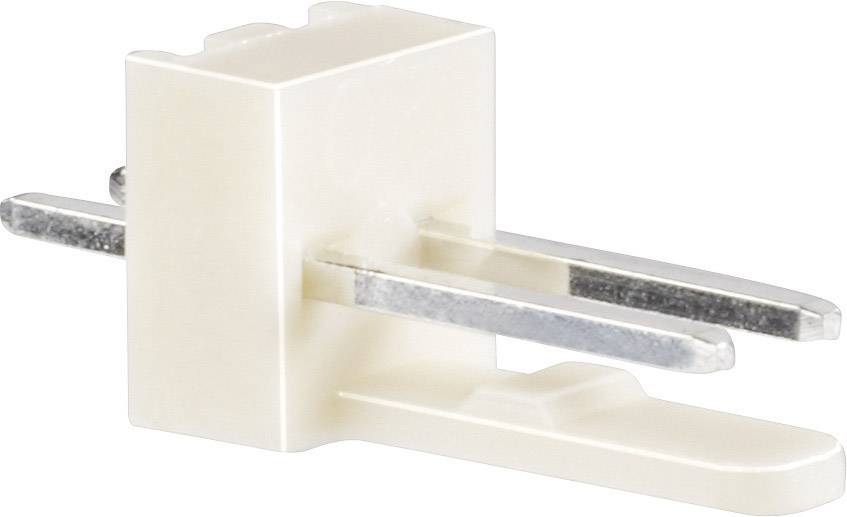 Un connecteur en plastique blanc avec deux broches métalliques en gros plan.