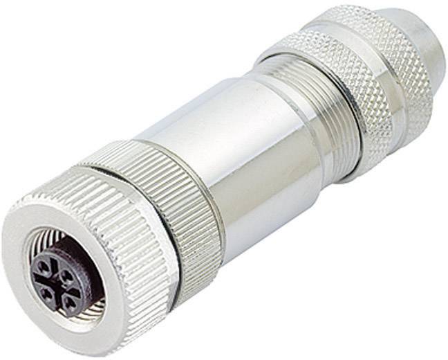Connecteur métallique cylindrique avec bords cannelés et plusieurs emplacements pour connexions de câbles.