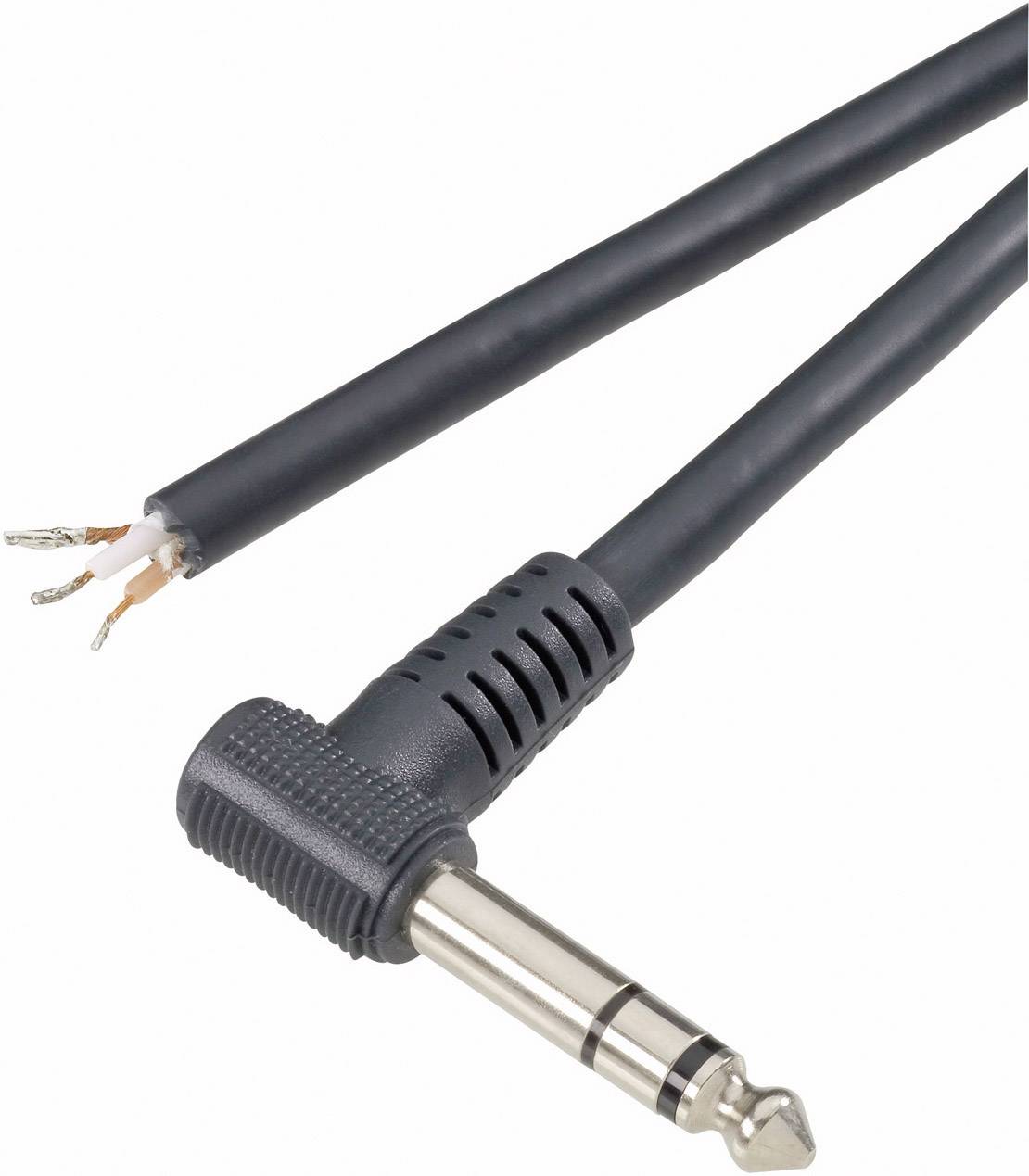 Un câble audio coudé avec une extrémité ouverte et une fiche jack 6,35 mm de l'autre côté.
