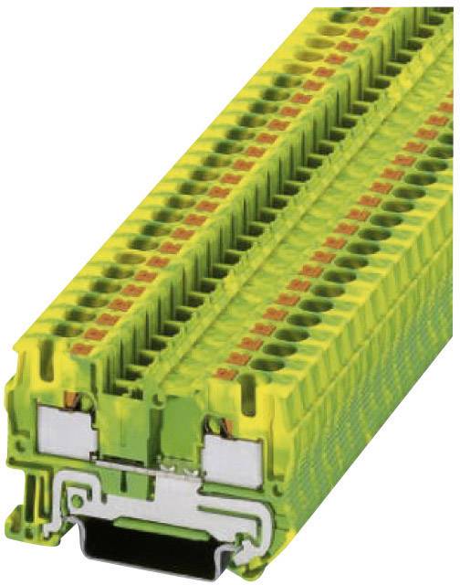 Bloc de bornes à plusieurs emplacements de couleur jaune-verte, monté sur un support métallique, destiné aux connexions électriques.