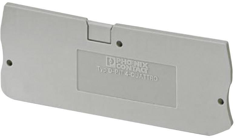 Couvercle en plastique gris portant l'inscription 'PHOENIX CONTACT Type D-PI-4-QUATTRO', de forme rectangulaire, avec deux trous de fixation.