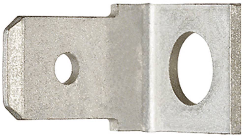 Une pièce métallique plate avec deux trous de tailles différentes, probablement utilisée pour la fixation ou comme élément de connexion.