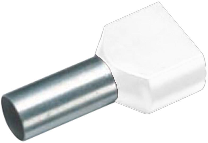 Un tube métallique argenté se terminant dans un bloc en plastique blanc pentagonal.