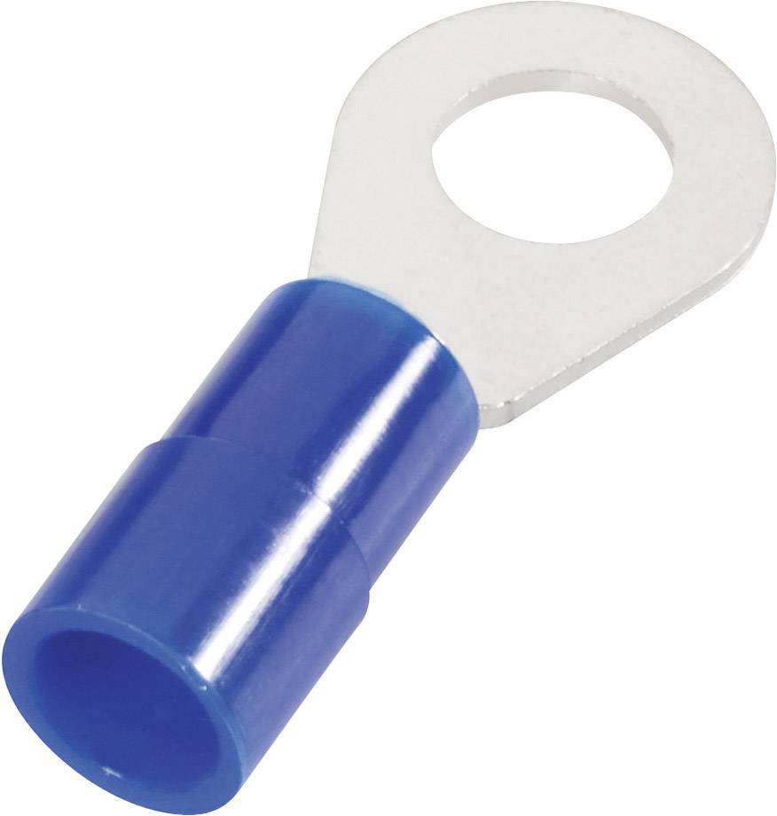 Un cosses de câble bleu avec un œillet métallique pour raccorder des conducteurs électriques.