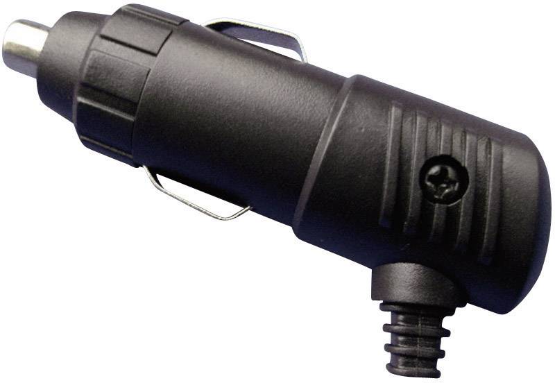 Prise allume-cigare noir avec sortie de câble, couramment utilisée pour les chargeurs de véhicules ou les appareils électriques dans une voiture.