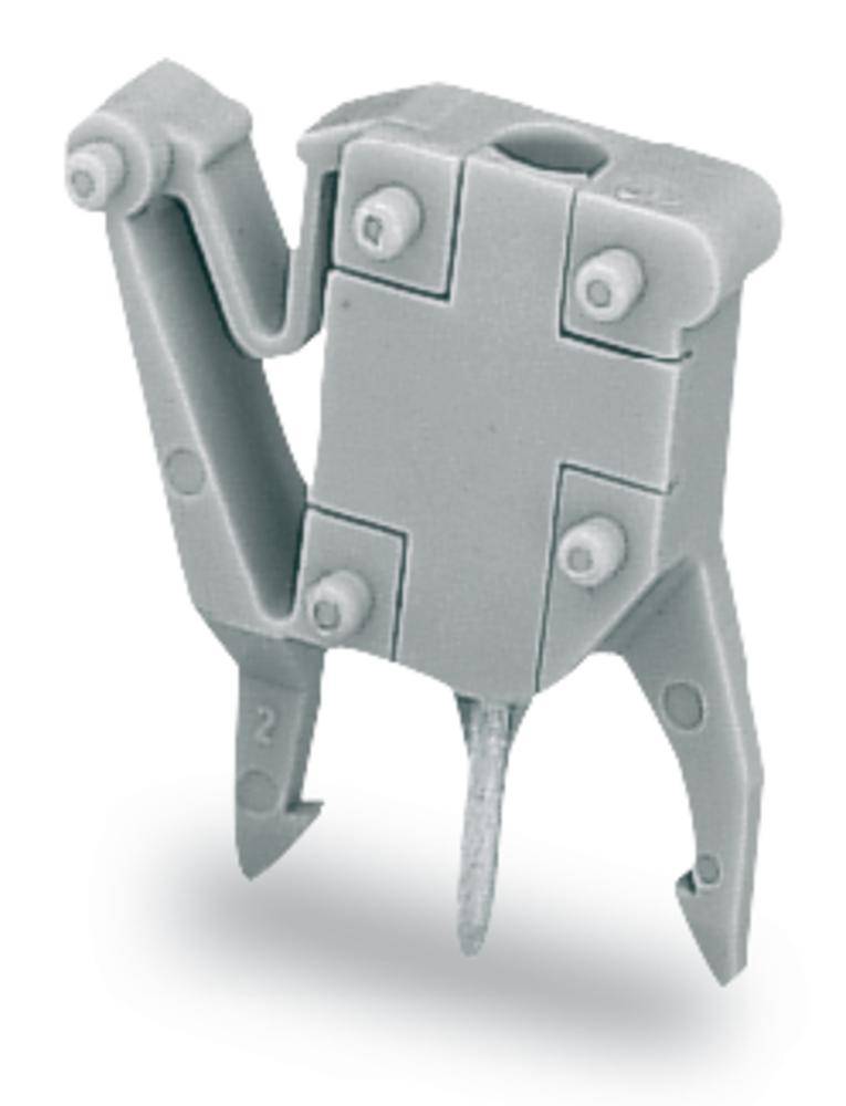 Pince de fixation en plastique grise pour câbles, avec deux supports courbés et un clou central pour le montage.