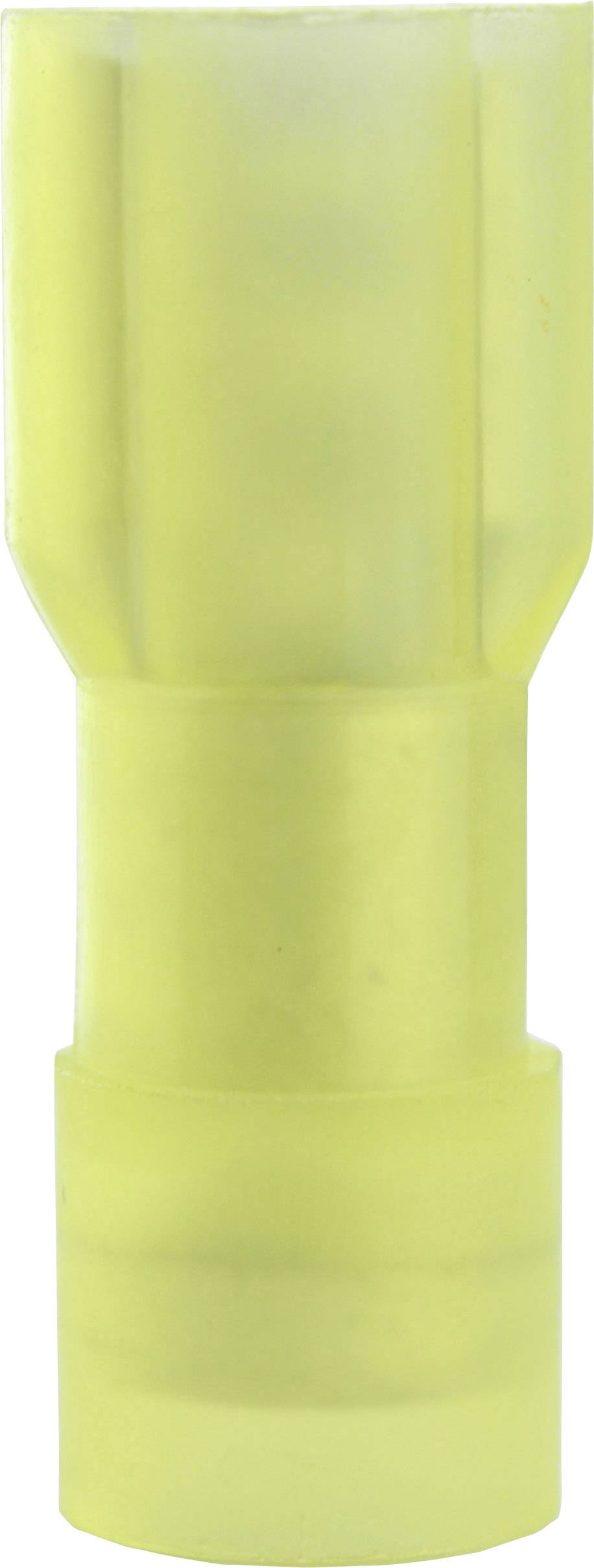 Un élément tubulaire jaune en plastique avec une ouverture étroite et une ouverture plus large, probablement un élément de connexion ou de raccordement.