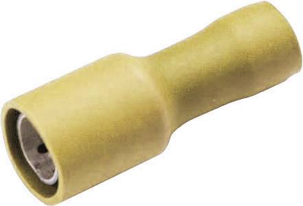 Un embout de câble jaune isolé avec une extrémité métallique cylindrique, utilisé pour connecter des câbles électriques.