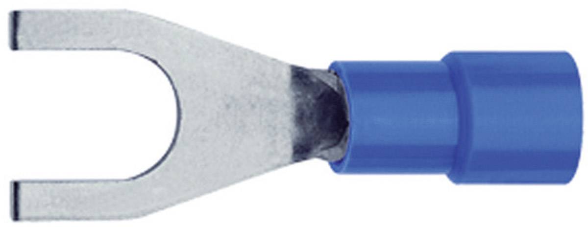 Un cosses de câble bleu avec une connexion à fourche, probablement utilisé pour relier des fils ou des câbles dans des applications électriques.