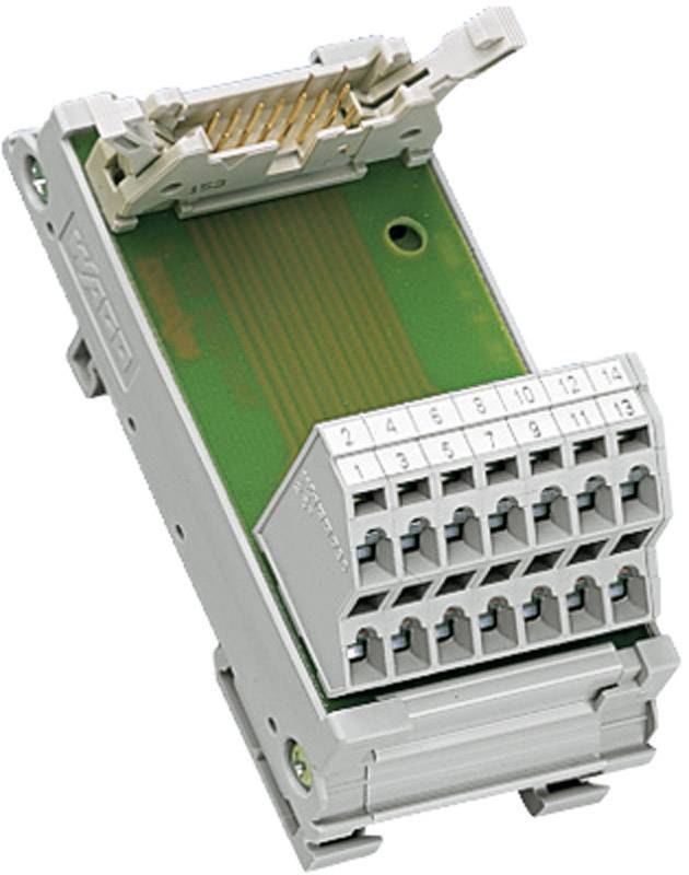 Unité de connexion avec un fond de circuit vert et des connexions numérotées de 1 à 16, adaptée aux câblages industriels.