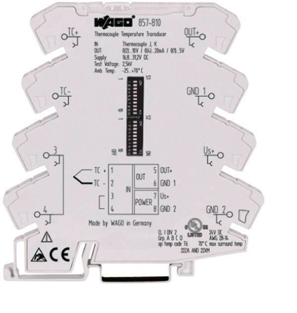 Transducteur de mesure pour thermocouples type J et K interrupteur DIP (L x l x H) 94 x 6 x 96 mm WAGO 857-810