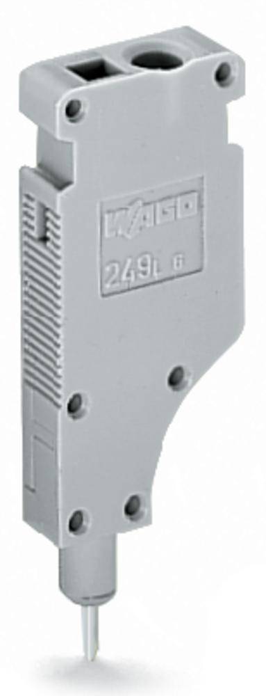 Prise électrique grise avec l'inscription « 249L 8 » et des rainures sur les côtés, adaptée aux applications industrielles.