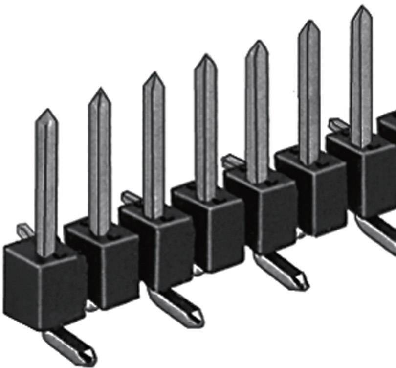 Une rangée de neuf blocs métalliques noirs avec des clous argentés verticaux. Ils sont disposés en ligne droite.