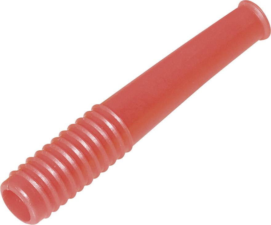 Poignée en caoutchouc rouge striée.