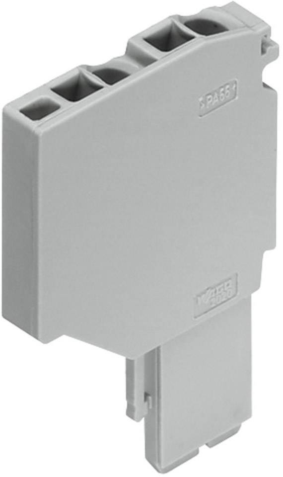 Bloc rectangulaire en plastique gris avec trois emplacements supérieurs, portant l'inscription latérale 'PA66', utilisé comme isolateur industriel.
