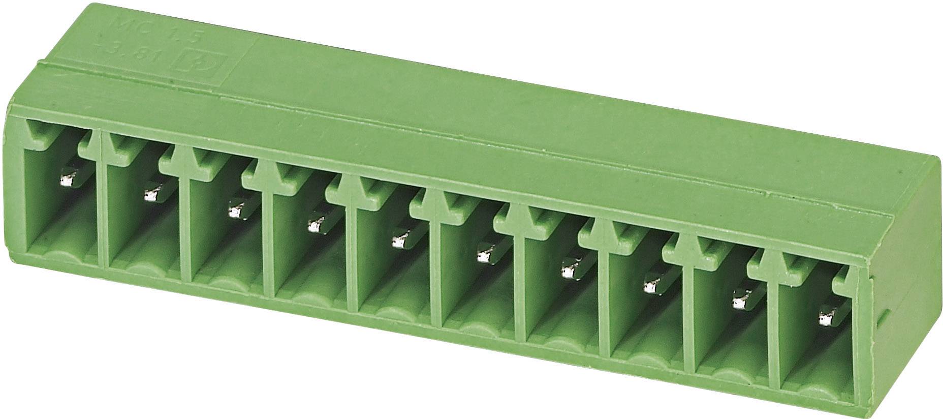 Connecteur vert à dix broches, adapté pour les connexions électriques câblées dans les dispositifs électroniques.