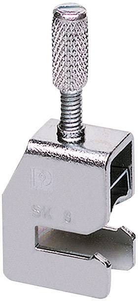 Pince métallique avec vis pour fixation sur une structure, adaptée à diverses applications de montage ou d'installation.