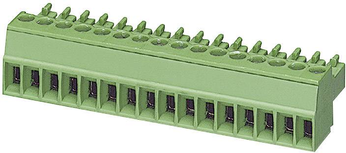 Connecteur électrique vert en plastique de forme rectangulaire, doté de plusieurs emplacements pour branchements de câbles.